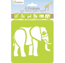 Set de 6 pochoirs enfants, Animaux de la savane - Orange