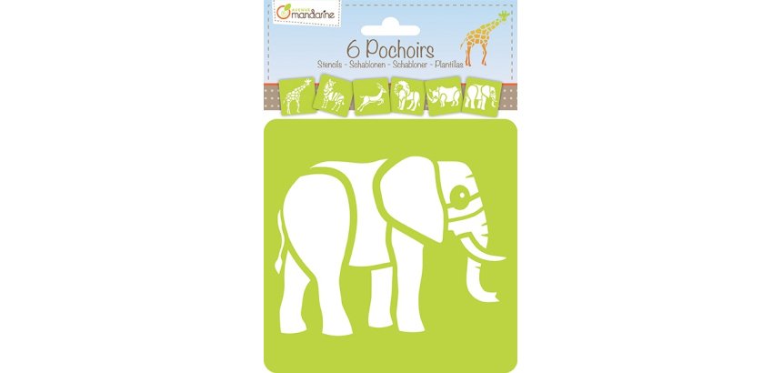 Set de 6 pochoirs enfants, Animaux de la savane - Orange