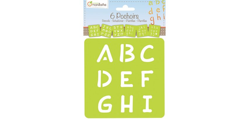 Set de 6 pochoirs enfants, Alphabet - Orange
