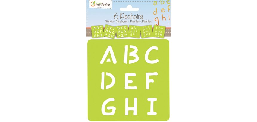 Set de 6 pochoirs enfants, Alphabet - Orange