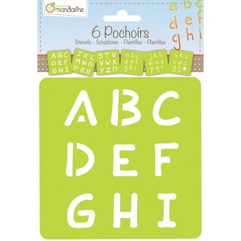 Set de 6 pochoirs enfants, Alphabet - Orange