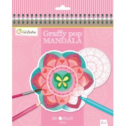 Bloc de 36 mandalas prédécoupées (12 dessins répétés 3 fois). A colorier. Thème fille