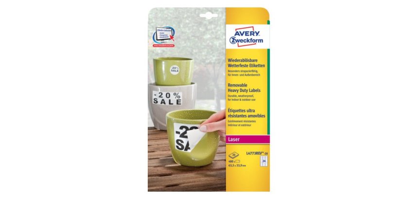 Avery L4773REV-20 etichetta autoadesiva Rettangolo con angoli arrotondati Rimovibile Bianco 480 pz