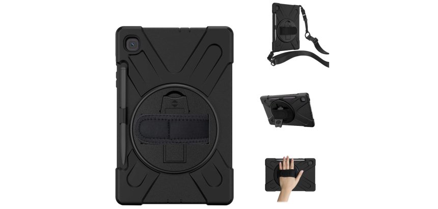 DLH ?oque renforcee avec bandouliere, poignee rotative et pied support pour Samsung Galaxy Tab S6 lite ( SM-P610 / SM-P615)