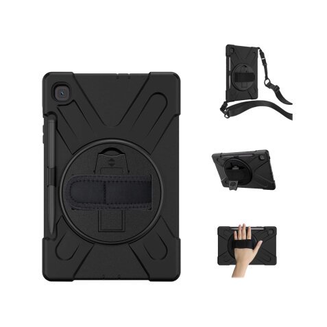 DLH ?oque renforcee avec bandouliere, poignee rotative et pied support pour samsung galaxy tab s6 lite (sm-p610 / sm-p615)