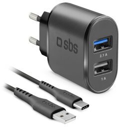 SBS Chargeur secteur Kit voyage USB de recharge avec câble de type C