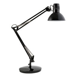 Lampe Architecte noire. Double bras. Socle lesté, pince ou fixation murale. Livrée sans ampoule.
