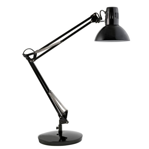 Lampe Architecte noire. Double bras. Socle lesté, pince ou fixation murale. Livrée sans ampoule.