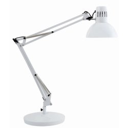 Lampe Architecte blanche. Double bras. Socle lesté, pince ou fixation murale. Livrée sans ampoule.