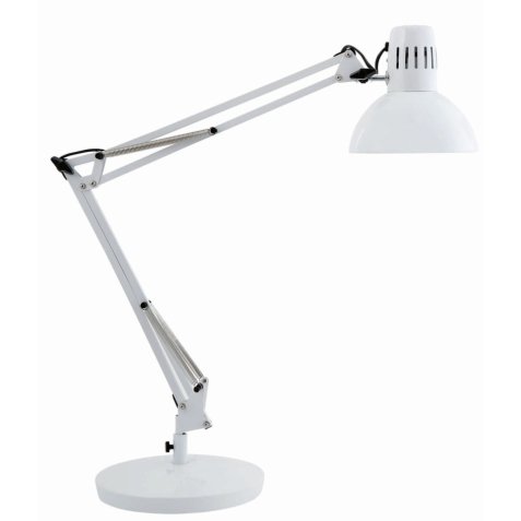 Lampe Architecte blanche. Double bras. Socle lesté, pince ou fixation murale. Livrée sans ampoule.