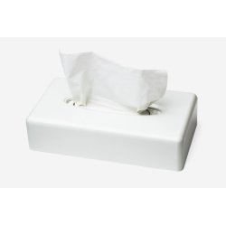 Boîte distributrice F1 Blanche en plastique pour mouchoirs - Dimensions : L25,5 x H6 x P14 cm