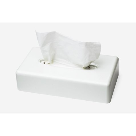 Boîte distributrice F1 Blanche en plastique pour mouchoirs - Dimensions : L25,5 x H6 x P14 cm