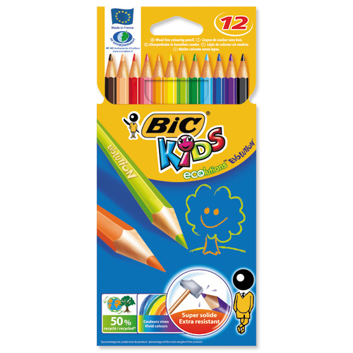 Crayons De Couleur BIC Kids Evolution ECOlutions – 18 Couleurs, Boîte Métal – Sans Bois, Résistants - 12