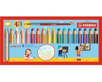 Crayon couleur stabilo woody 3in1 multi-talents + 1 taille-crayon + 1 pinceau étui carton 18 unités