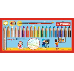 Crayon couleur stabilo woody 3in1 multi-talents + 1 taille-crayon + 1 pinceau étui carton 18 unités