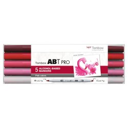 Set 5 marqueur à base d'alcool ABT PRO, pointe en nylon et pointe biseautée, Couleur rose.