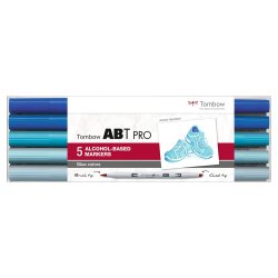 Set 5 marqueur à base d'alcool ABT PRO, pointe en nylon et pointe biseautée, Couleur bleu.