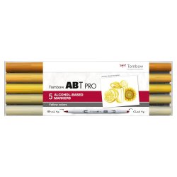 Set 5 marqueur à base d'alcool ABT PRO, pointe en nylon et pointe biseautée, Couleur jaune.