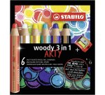 Crayon de couleur stabilo woody 3in1 arty               multi-surfaces effacable etui carton 6 unites et
