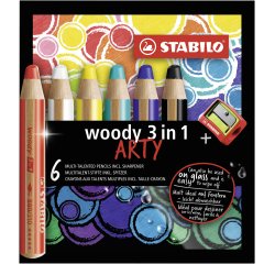 Crayon de couleur stabilo woody 3in1 arty               multi-surfaces effacable etui carton 6 unites et