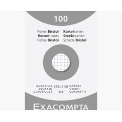 Fiche bristol 105 x 148mm quadrillée 5 x 5 blanche non perforée Exacompta - Boîte de 100