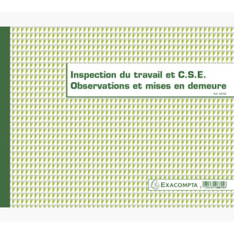 Registre piqûre Inspection du travail, CHSCT, observations, mise en demeure. Format 24x32cm 16p