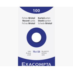 Étui de 100 fiches - bristol uni non perforé 75x125mm - Blanc