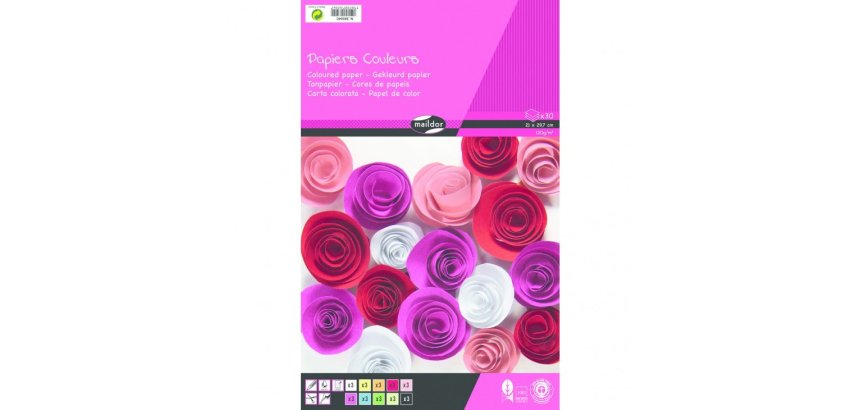 PAPIER COULEUR RECYCLÉ, Bloc de 30 feuilles 120g/m2 au format 21x29,7cm - Assortiment