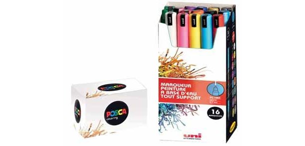 Marqueur posca pc1mr pointe calibree extra fine trait     0,7mm coloris assortis boite  16 unites