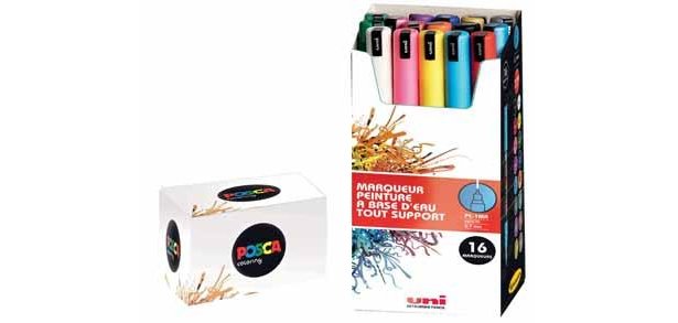 Marqueur posca pc1mr pointe calibree extra fine trait     0,7mm coloris assortis boite  16 unites