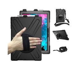 DLH Coque renforcée avec emplacement stylet, bandoulière, poignée rotative et pied support pour SAMSUNG Galaxy Tab Active Pro (SM-T540 / SM-T545 / SM-T547) et Galaxy Tab Active 4 Pro (SM-T630 / SM-T636)
