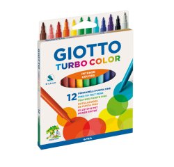 Feutre coloriage giotto turbo color ultra longue durée pointe bloquée polyester indéformable étui accrochable 12 unités