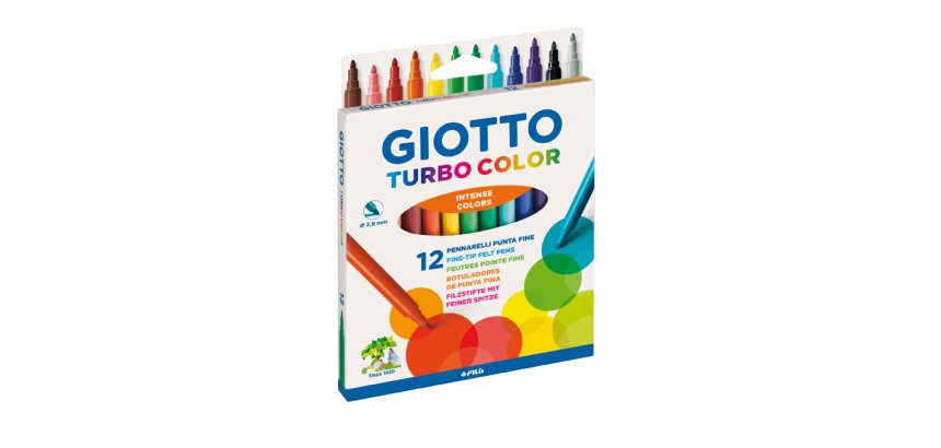 Feutre coloriage giotto turbo color ultra longue durée pointe bloquée polyester indéformable étui accrochable 12 unités