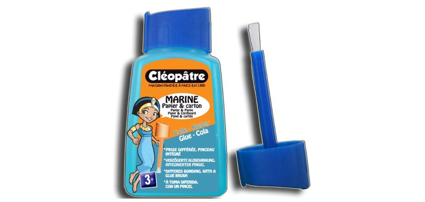 Colle marine cléopâtre papiers cartons fins lavable sans solvant coloris bleuté flacon 80g