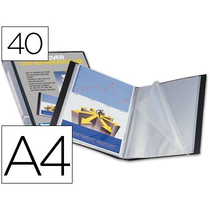 Protège-documents liderpapel personnalisable kangourou polypropylène 40 pochettes fixes a4 210x297mm coloris noir