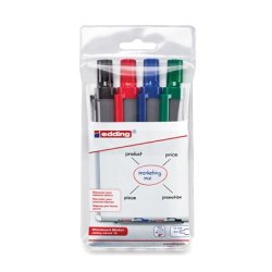 Marqueur edding e12 tableau blanc rétractable rechargeable pointe ogive 1.5/3mm effaçable à sec pochette 4 unités