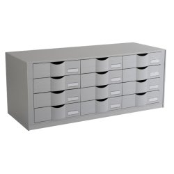 Blocs à tiroirs Pour le classement A4 ou 24x32 cm,12 tiroirs, H.32,9 x P.34,2 x L.81,3,Gris
