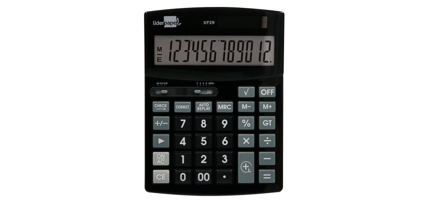 Calculadora liderpapel sobremesa xf29 12 digitos solar y pilas color negro 190x140x30 mm