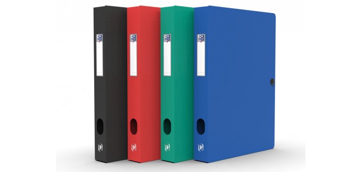Boîte Oxford capacité standard Memphis 24x32cm dos 40mm avec bouton pression couverture polypro coloris assortis classique