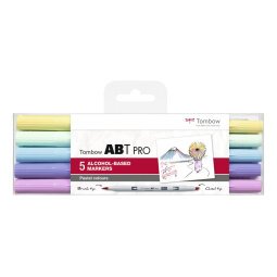 Set de 5 marqueur à base d'alcool ABT PRO, pointe en nylon et pointe biseautée, Couleur Pastel.