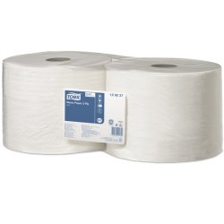 Lot de 2 Bobines papier d'essuyage Basic W1 510 mètres, 2 plis, Format prédécoupé 23,5 x 34 cm Blanc