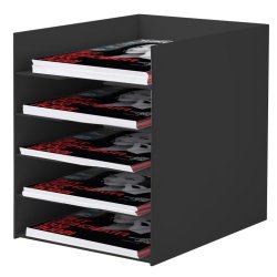 Bloc à 5 Cases Pour le classement des documents A4 ou 24x32 cm,H.31,8 x P.32,5 x L.25,8, Noir