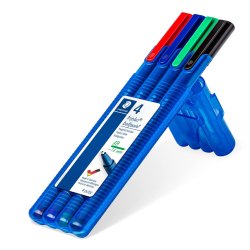 Etui de 4 stylos bille Triplus Ball 437 XB, pointe métal large 0,7 mm. Assortis