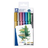 Marqueurs staedtler metallic markers coloris assortis etui de 6 + 1 feutre pigment liner c2-9 offert
