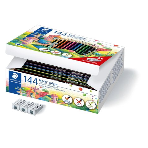 Classpack de 144 crayons de couleur Noris colour 185 Wopex assortis + 3 taille-crayons offerts