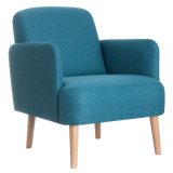 Fauteuil Brooks pied hêtre revêtement bleu