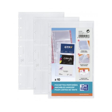 Pochette elba polypropylène transparent recharge pour cartes de visite proline 10 pochettes 3 vues 12,5x20,5cm