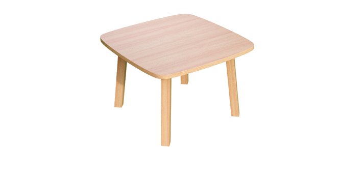 Table basse Woody en MDF replaqué hêtre, plateau 60 x 60 cm, piètement en bois massif