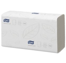 Essuie-mains tork h2 pliés en z motif torsade écolabel coloris blanc paquet 190 unités