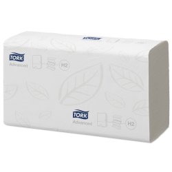 Essuie-mains tork h2 pliés en z motif torsade écolabel coloris blanc paquet 190 unités
